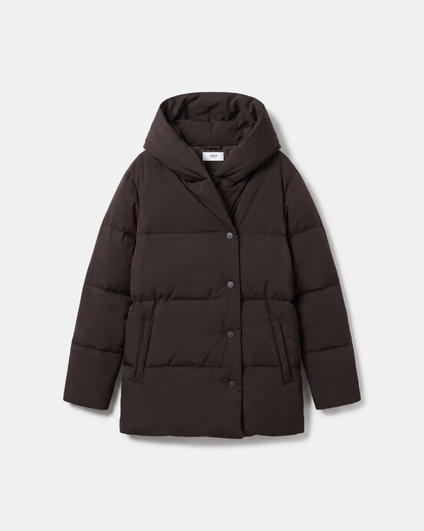 Dorice down jacket Short quilted chocolate puffer jacket with hood ZAPA