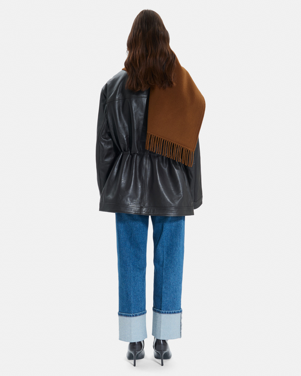 Elise scarf Plain tobacco-colored wool scarf with fringes ZAPA