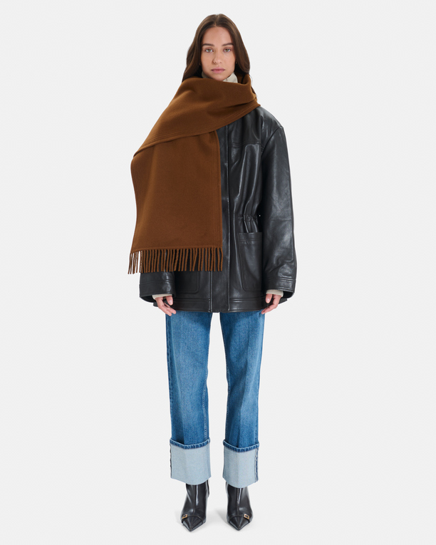 Elise scarf Plain tobacco-colored wool scarf with fringes ZAPA