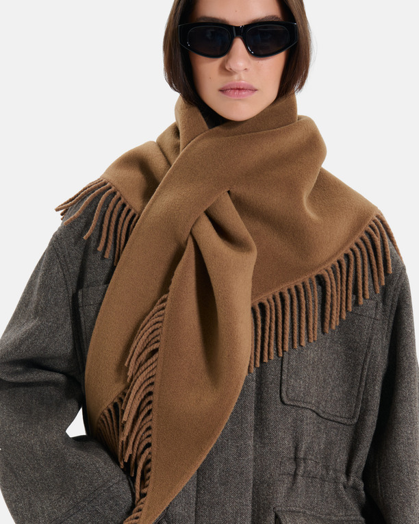 Eliot scarf Cinnamon wool poncho scarf with fringe ZAPA