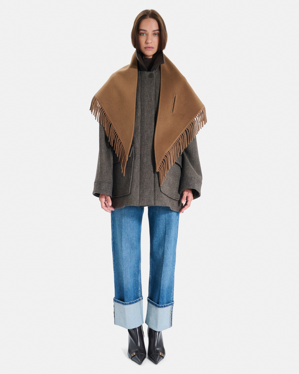 Eliot scarf Cinnamon wool poncho scarf with fringe ZAPA