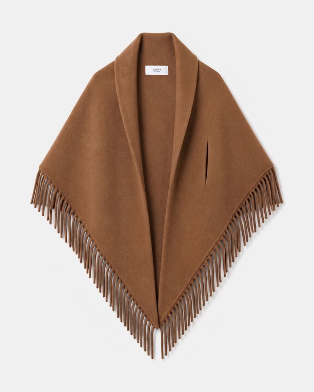 Eliot scarf Cinnamon wool poncho scarf with fringe ZAPA