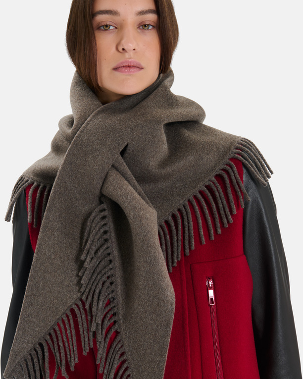 Eliot scarf Hazelnut wool poncho scarf with fringes ZAPA