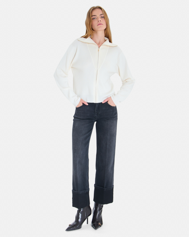 Goty Vest Cream ribbed V-neck cardigan ZAPA