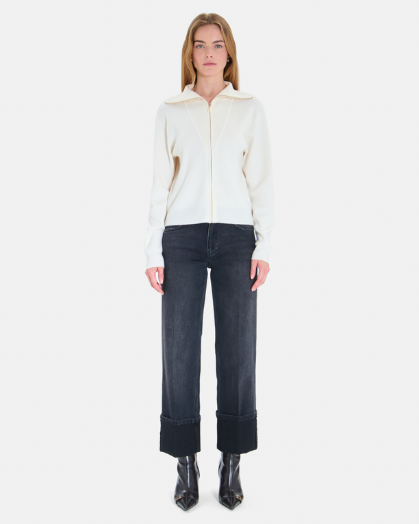 Goty Vest Cream ribbed V-neck cardigan ZAPA