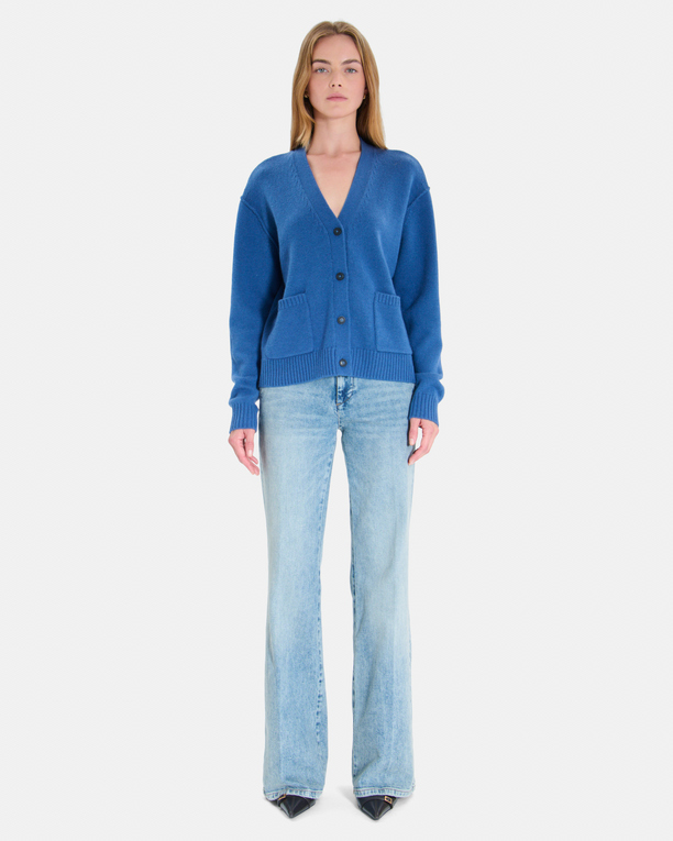 Gatty vest Indigo cashmere buttoned V-neck cardigan ZAPA
