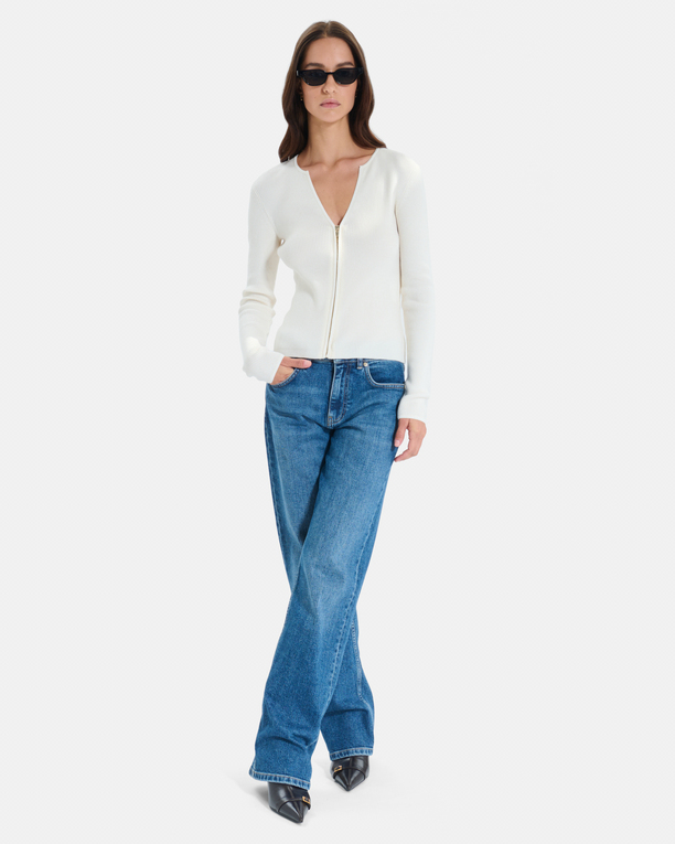 Noun cardigan Cream ribbed knit zip-up vest ZAPA