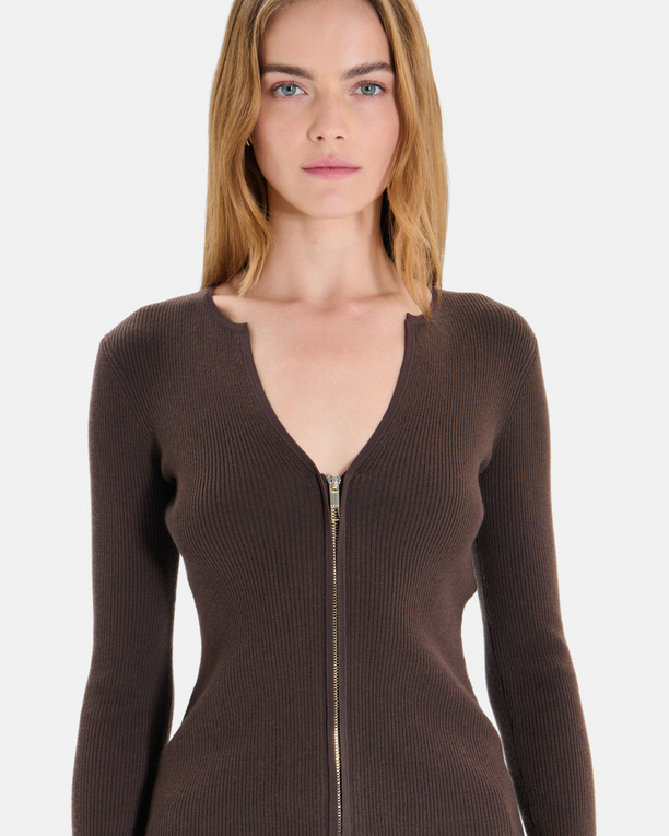 Noun cardigan Hazelnut ribbed knit zip-up vest ZAPA