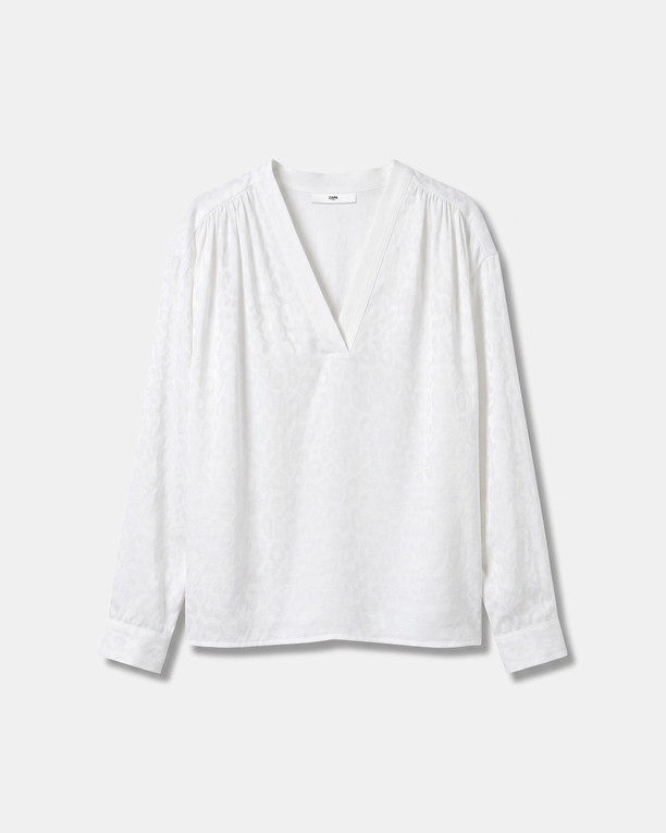 Brielle Blouse Ecru flowy blouse with long sleeves and a V-neck ZAPA