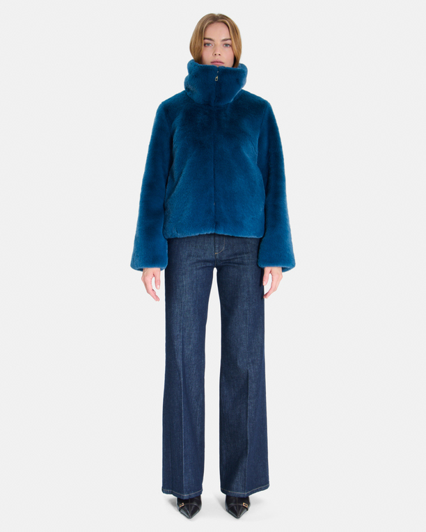 Mia Coat Indigo zip-up coat with stand-up collar ZAPA