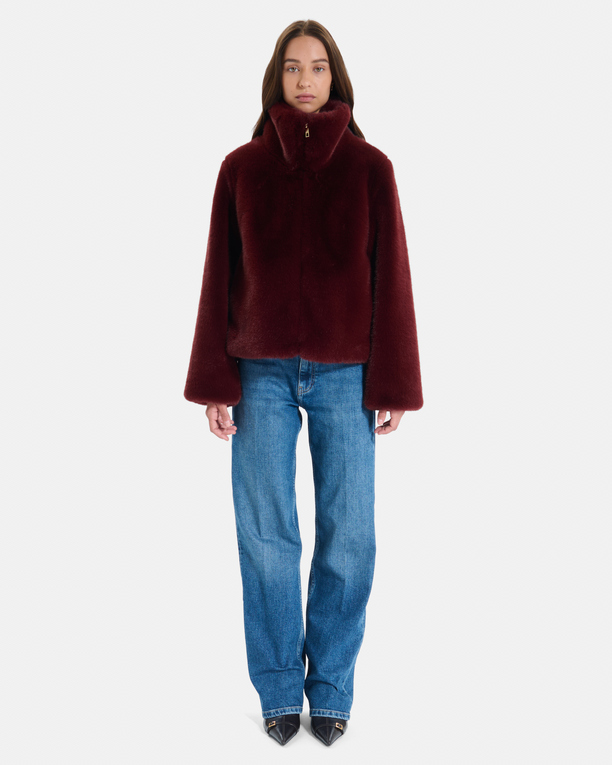 Mia Coat Short zip-up coat in carmine red ZAPA