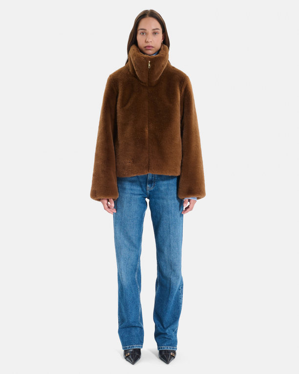 Mia Coat Short zip-up tobacco-colored coat ZAPA