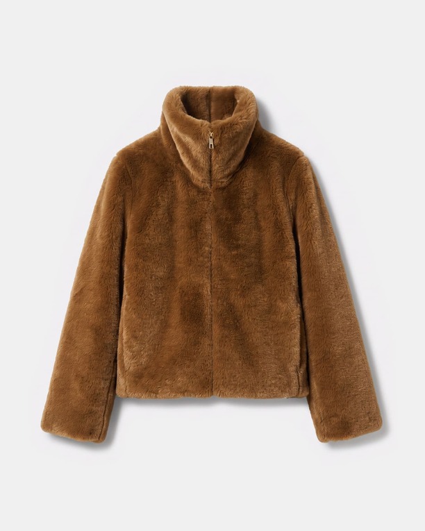 Mia Coat Short zip-up tobacco-colored coat ZAPA