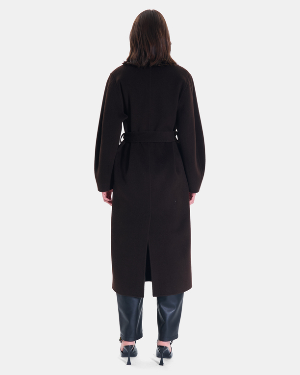 Melvyne Coat Long chocolate-colored wool coat ZAPA