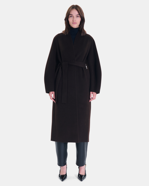 Melvyne Coat Long chocolate-colored wool coat ZAPA
