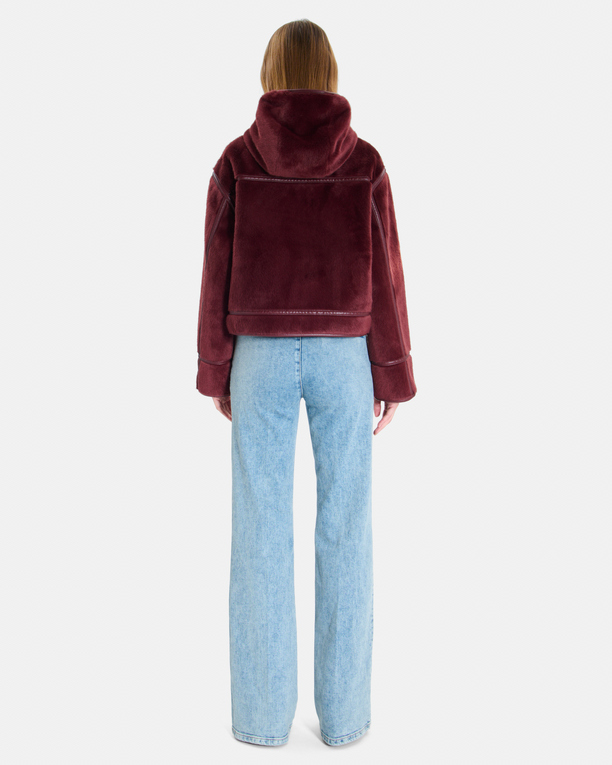Moira Coat Short burgundy boxy-cut coat with a stand-up collar ZAPA