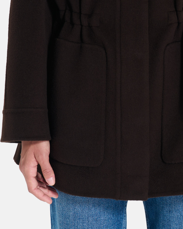 Malorie Coat Chocolate wool coat with removable sleeves ZAPA
