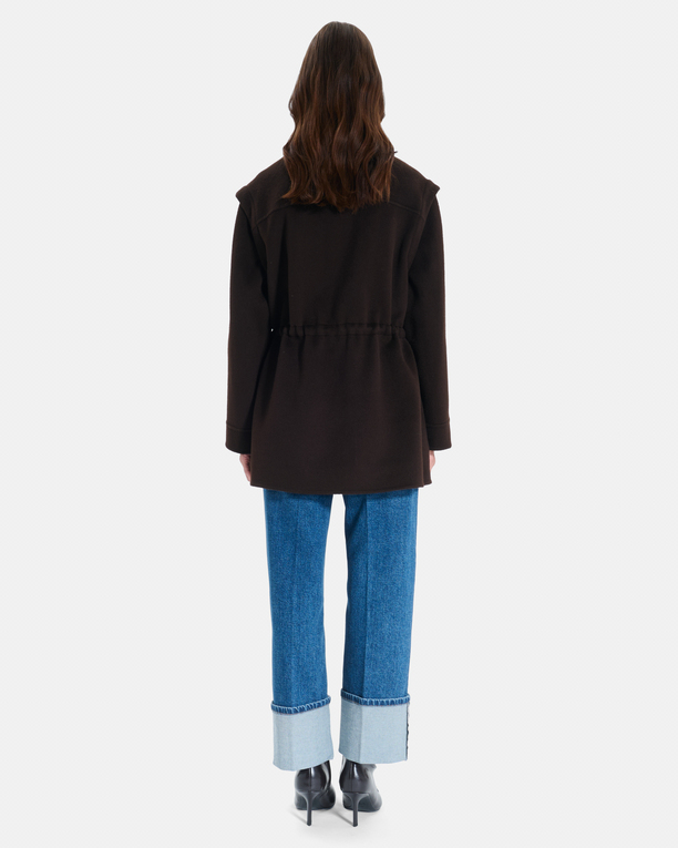Malorie Coat Chocolate wool coat with removable sleeves ZAPA