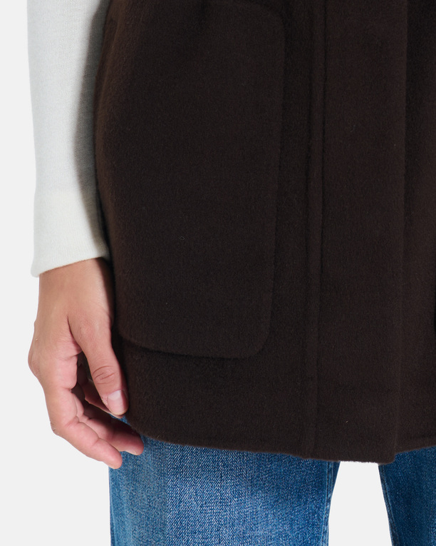 Malorie Coat Chocolate wool coat with removable sleeves ZAPA