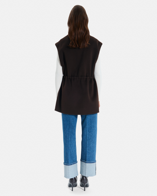 Malorie Coat Chocolate wool coat with removable sleeves ZAPA