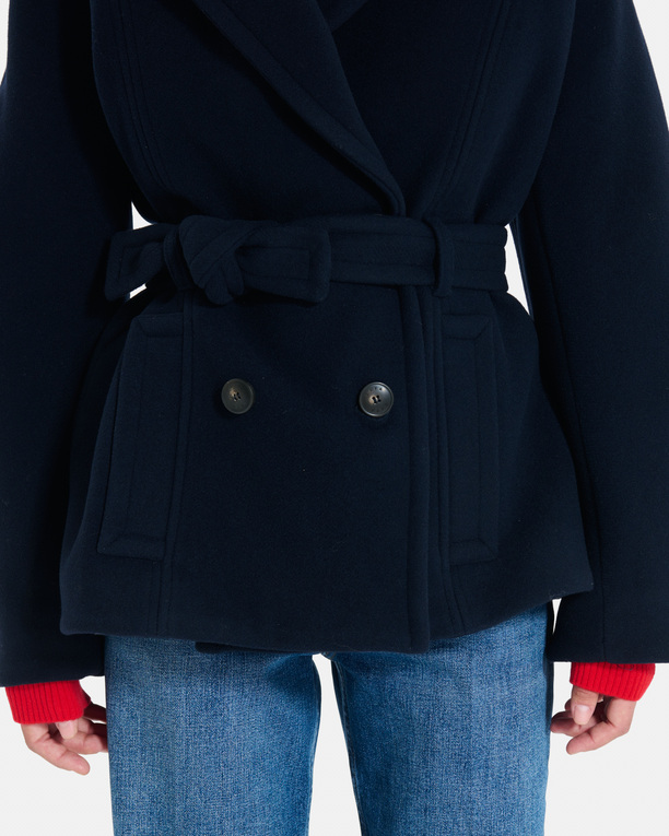 Madeleine coat Short belted coat in black wool ZAPA