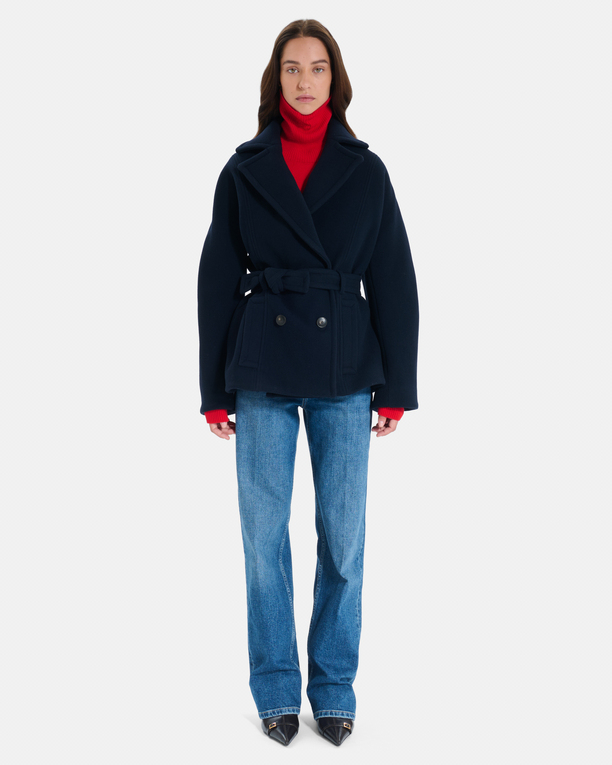 Madeleine coat Short belted coat in black wool ZAPA