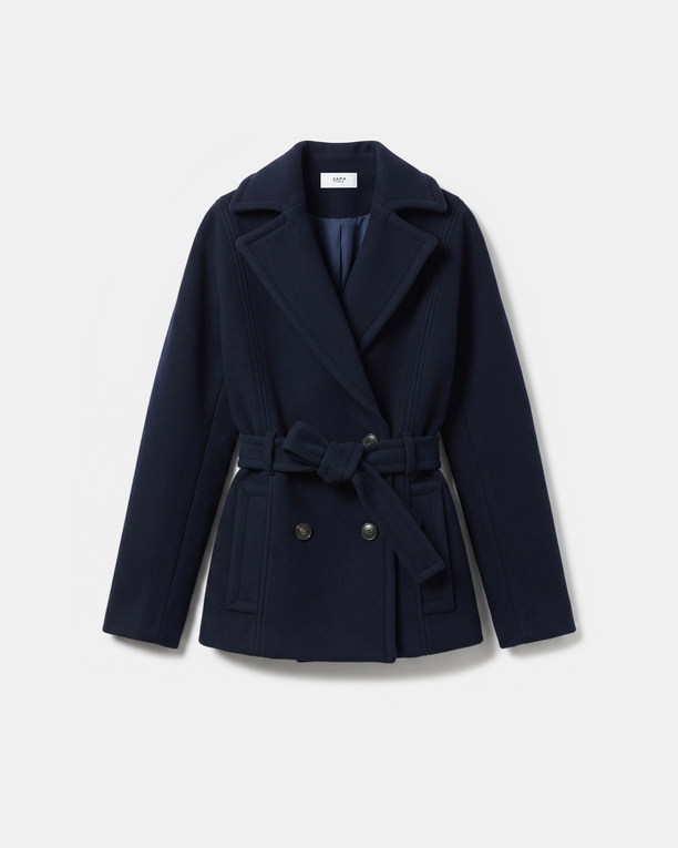 Madeleine coat Short belted coat in black wool ZAPA