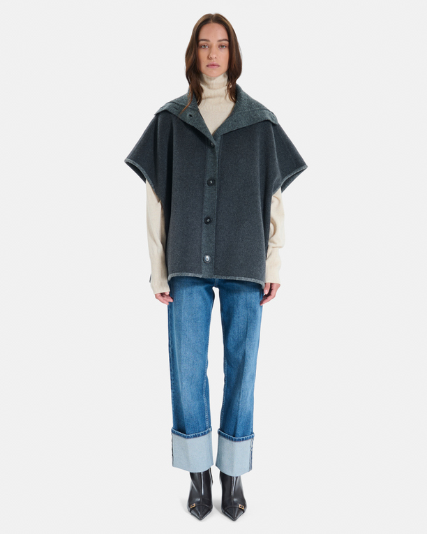 Claudia coat Heather grey wool cape with a shirt collar ZAPA