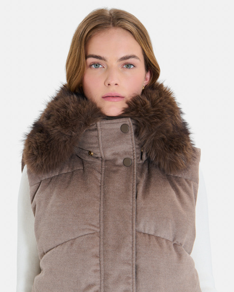 Dina down jacket sleeveless puffer jacket in hazelnut wool zapa
