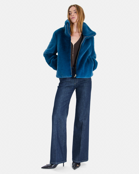 Mia coat indigo zip-up coat with stand-up collar zapa