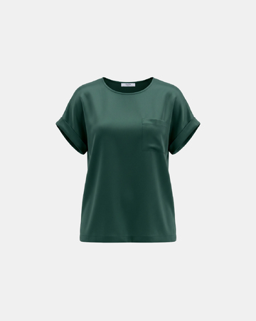 Theodore Top Dark green short sleeve satin viscose top ZAPA