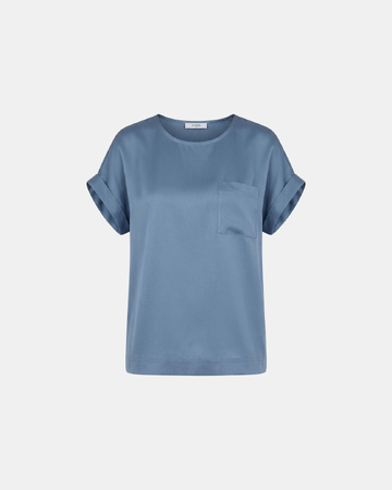 Theodore Top Denim blue short sleeve satin viscose top ZAPA