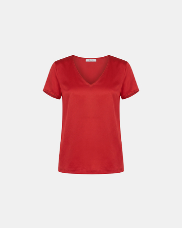 Talissement Top Red satin viscose V-neck top ZAPA