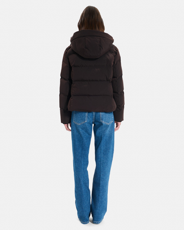 Daliane down jacket Short chocolate-colored puffer jacket with hood ZAPA