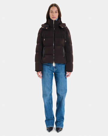 Daliane down jacket Short chocolate-colored puffer jacket with hood ZAPA