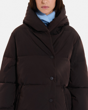 Dorice down jacket Short quilted chocolate puffer jacket with hood ZAPA