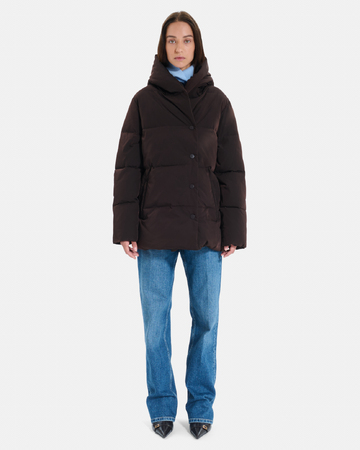 Dorice down jacket Short quilted chocolate puffer jacket with hood ZAPA