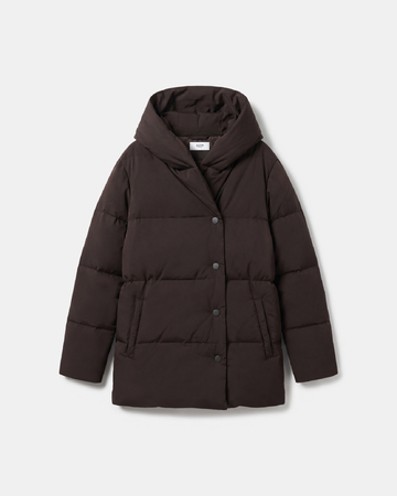 Dorice down jacket Short quilted chocolate puffer jacket with hood ZAPA
