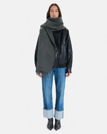 Elise scarf Plain taupe wool scarf with fringe ZAPA