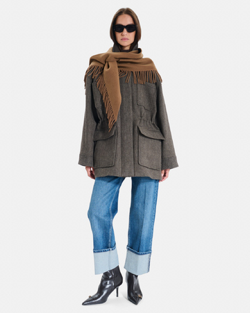 Eliot scarf Cinnamon wool poncho scarf with fringe ZAPA