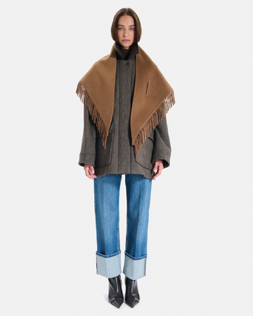 Eliot scarf Cinnamon wool poncho scarf with fringe ZAPA