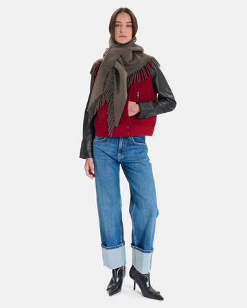 Eliot scarf Hazelnut wool poncho scarf with fringes ZAPA