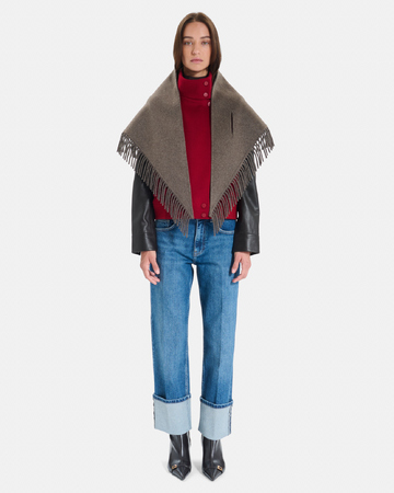 Eliot scarf Hazelnut wool poncho scarf with fringes ZAPA