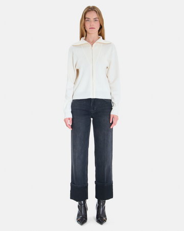 Goty Vest Cream ribbed V-neck cardigan ZAPA