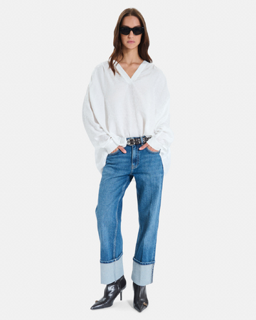 Brielle Blouse Ecru flowy blouse with long sleeves and a V-neck ZAPA