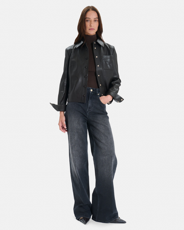 Jean Pamover Wide leg jeans in black cotton ZAPA