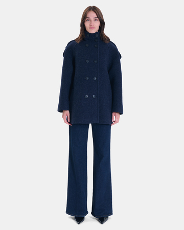 Mathilde coat Indigo wool coat with a high collar ZAPA
