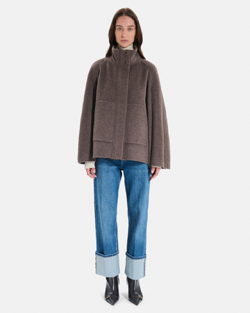 Cecilia coat Short hazelnut wool cape with a high collar ZAPA