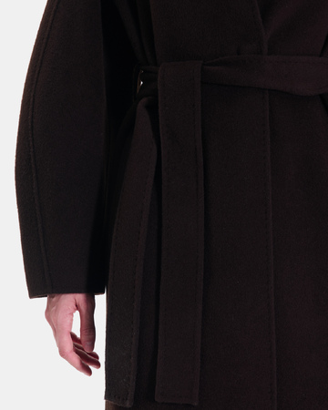 Melvyne Coat Long chocolate-colored wool coat ZAPA