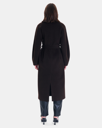 Melvyne Coat Long chocolate-colored wool coat ZAPA